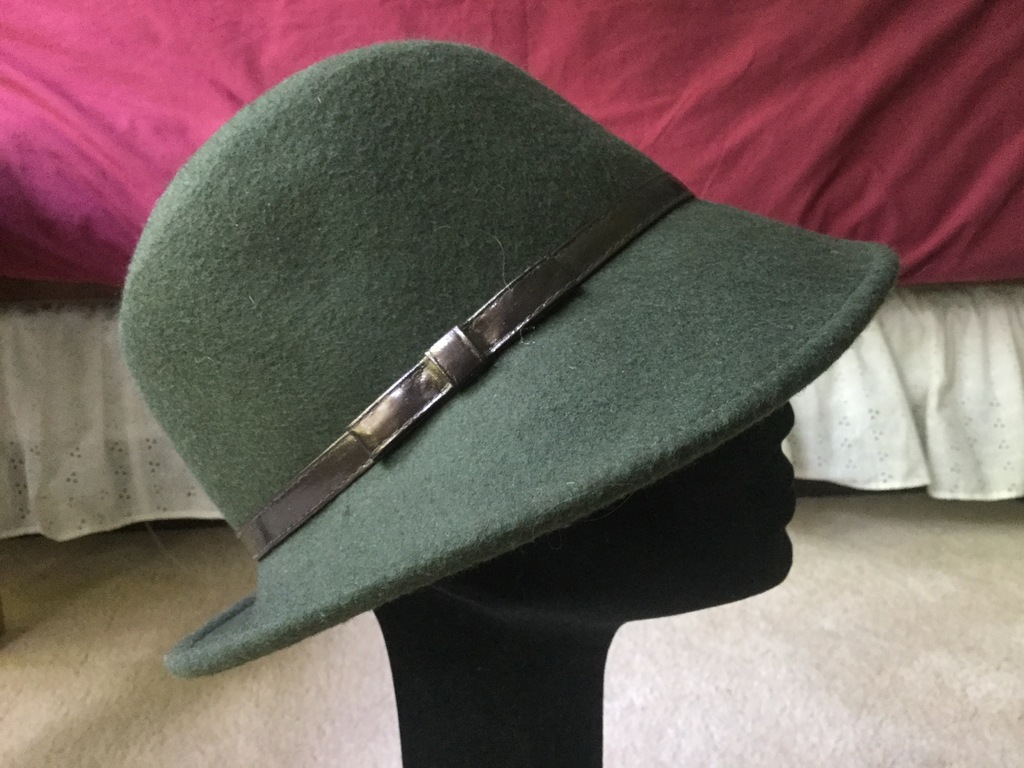 Green Olive Felt and leather Cloche UK